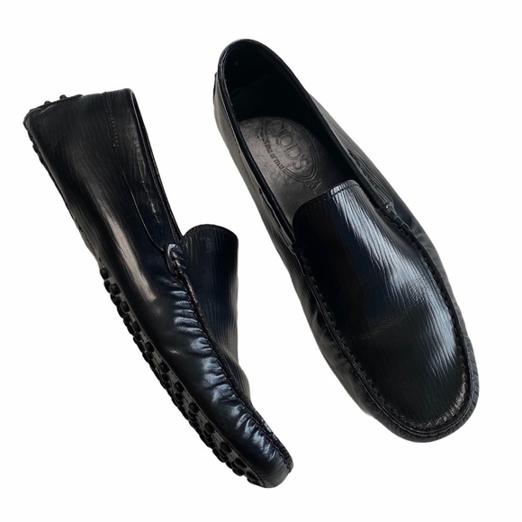 Tod's ✦ Gommino Driving Shoes Slip On Loafer ✦ Black Textured Leather ✦ UK9 US10 - Picture 6 of 16